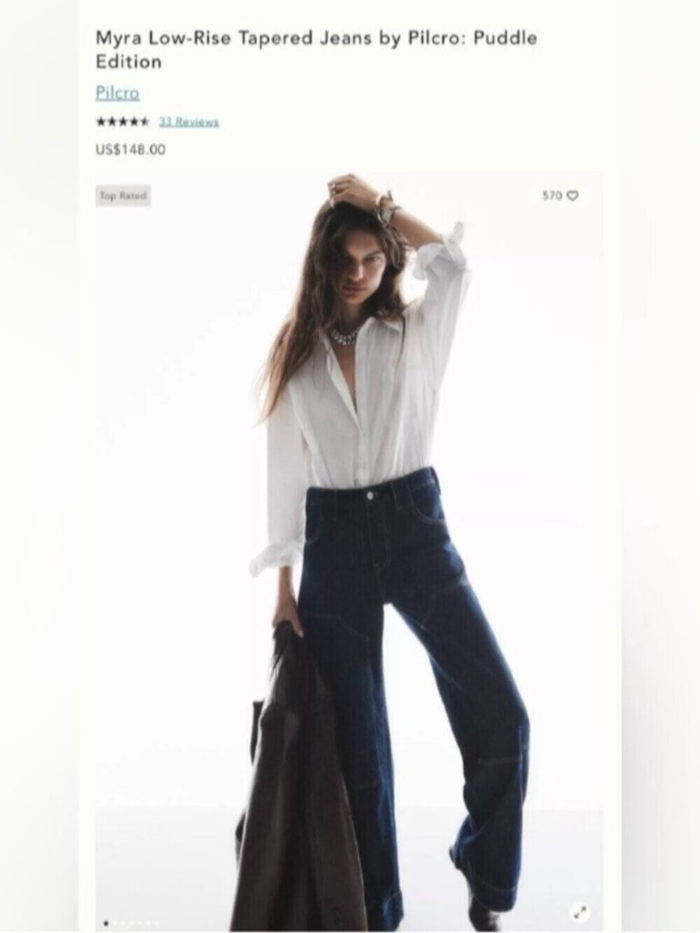 NWT Size 28 - Myra Low-Rise Tapered Jeans by Pilcro: Puddle Edition (US$ 148) - Picture 6 of 17